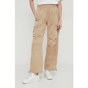 Sisley pantaloni femei, culoarea bej, drept, high waist imagine