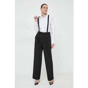 Custommade pantaloni femei, culoarea negru, drept, high waist imagine