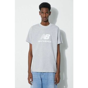New Balance tricou din bumbac Essentials Cotton bărbați, culoarea gri, cu imprimeu, MT41502AG imagine