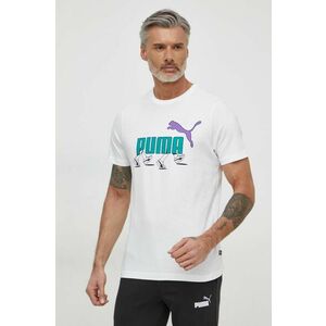 Puma tricou din bumbac bărbați, culoarea alb, cu imprimeu 680178 imagine