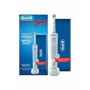 Set Periuta de dinti electrica adulti + Travel Case Oral B Vitality D100 Sensi Ultra Thin - 1 capat - Alb imagine