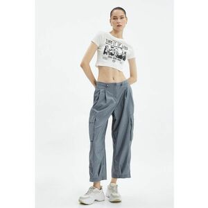 Pantaloni crop cu talie inalta si buzunare laterale oblice imagine