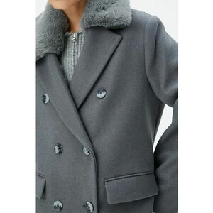 Palton cu doua randuri de nasturi si garnituri de blana sintetica imagine