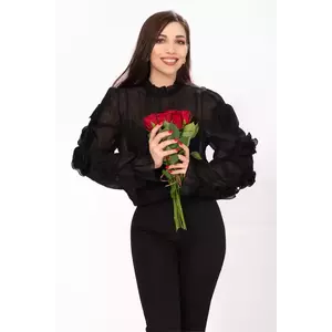 Camasa delicata neagra din crep cu trandafiri 3D imagine