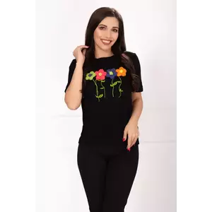 Bluza casual chic neagra cu flori 3D brodate imagine