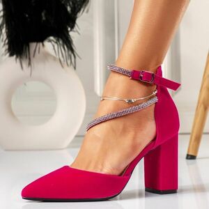 Pantofi cu toc dama roz din piele ecologica intoarsa Sienna #18334 imagine