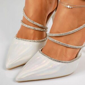 Pantofi cu toc dama argintii din piele ecologica Sophia #18355 imagine