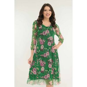 Rochie lejera din tulle verde cu print floral roz maxi imagine