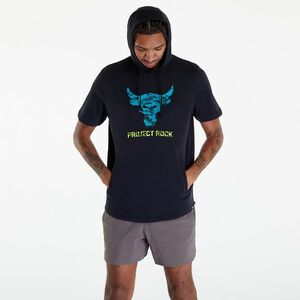 Under Armour Project Rock Payoff Short Sleeve Terry Hoodie Black/ Coastal Teal imagine