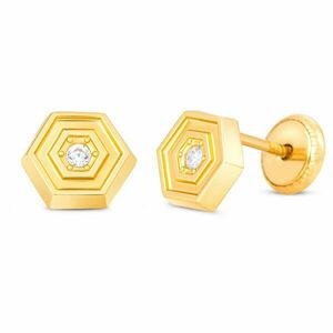 Cercei din aur 14K Hexagon 3D si Cristal imagine