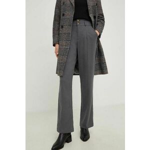 Answear Lab pantaloni din lână culoarea gri, drept, high waist imagine