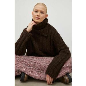 Lovechild pulover de lana femei, culoarea maro, călduros, cu guler imagine