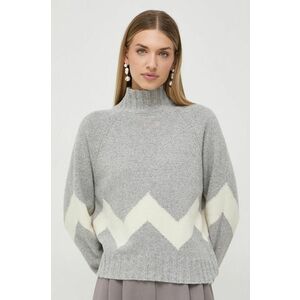 Marella pulover de lana femei, culoarea gri, cu turtleneck imagine