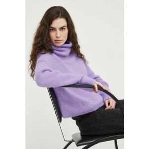 American Vintage pulover de lana femei, culoarea violet, călduros, cu guler imagine