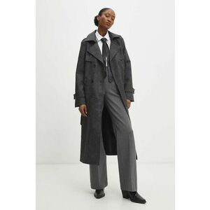 Answear Lab palton femei, culoarea gri, de tranzitie, cu doua randuri de nasturi imagine