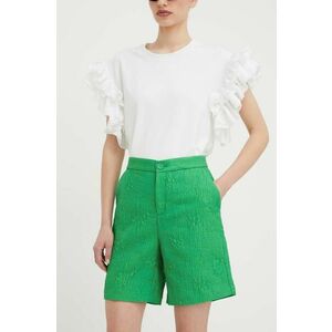 Custommade pantaloni scurti femei, culoarea verde, neted, high waist imagine