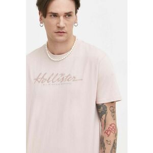 Hollister Co. tricou din bumbac barbati, culoarea roz, cu imprimeu imagine