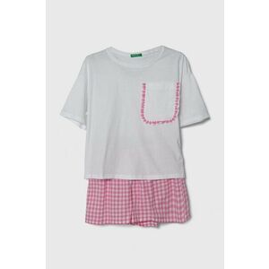 United Colors of Benetton pijamale de bumbac pentru copii culoarea alb, modelator imagine