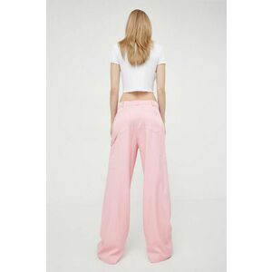 Moschino Jeans pantaloni femei, culoarea roz, lat, high waist imagine