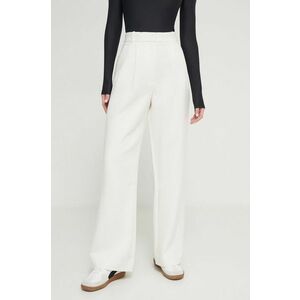 Abercrombie & Fitch pantaloni femei, culoarea bej, lat, high waist imagine