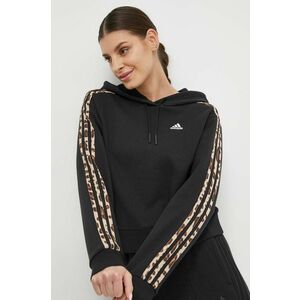 adidas hanorac de bumbac femei, culoarea negru, cu glugă, cu imprimeu IR9313 imagine