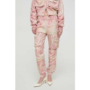 Diesel pantaloni femei, culoarea roz, fason cargo, high waist imagine