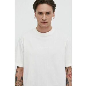 Abercrombie & Fitch tricou din bumbac barbati, culoarea bej, neted imagine