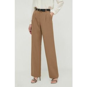 Luisa Spagnoli pantaloni femei, culoarea maro, drept, high waist imagine