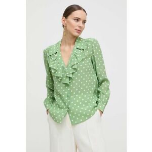 Luisa Spagnoli camasa de matase culoarea verde, cu guler clasic, regular imagine