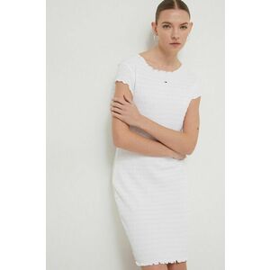 Tommy Jeans rochie culoarea alb, mini, mulată DW0DW17927 imagine