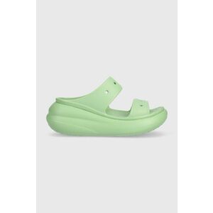 Crocs papuci Classic Crush Sandal femei, culoarea verde, cu platformă 207521 imagine
