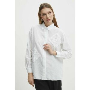 Answear Lab cămașă de in culoarea alb, cu guler clasic, relaxed imagine