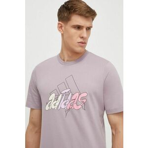 adidas tricou din bumbac barbati, culoarea violet, cu imprimeu imagine