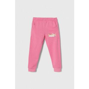 Puma pantaloni de trening pentru copii ESS+ SUMMER CAMP Sweatpants TR culoarea roz, cu imprimeu imagine