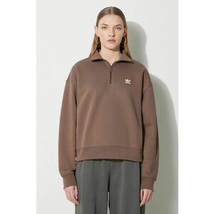 adidas Originals bluza Essentials Halfzip Sweatshirt femei, culoarea maro, cu imprimeu, IR5938 imagine