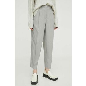 Bruuns Bazaar pantaloni femei, culoarea gri, mulata, high waist imagine