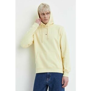 Tommy Jeans bluza barbati, culoarea galben, cu glugă, cu imprimeu imagine