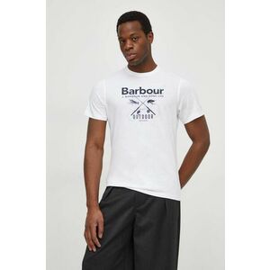 Barbour tricou din bumbac barbati, culoarea alb, cu imprimeu imagine