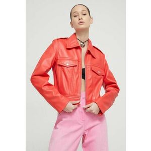 Moschino Jeans geaca de piele femei, culoarea rosu, de tranzitie imagine