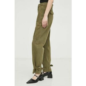 BA&SH pantaloni de bumbac culoarea verde, fason cargo, high waist imagine