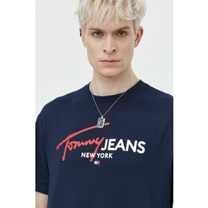 Tommy Jeans tricou din bumbac bărbați, culoarea bleumarin, cu imprimeu DM0DM18572 imagine