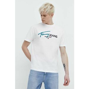 Tommy Jeans tricou din bumbac bărbați, culoarea alb, cu imprimeu DM0DM18572 imagine