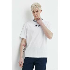 Tommy Jeans tricou din bumbac bărbați, culoarea alb, cu imprimeu DM0DM18656 imagine