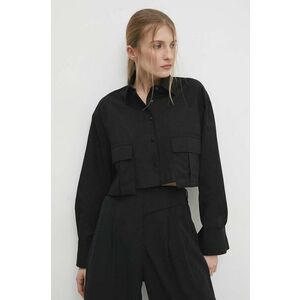Answear Lab camasa din bumbac femei, culoarea negru, cu guler clasic, relaxed imagine
