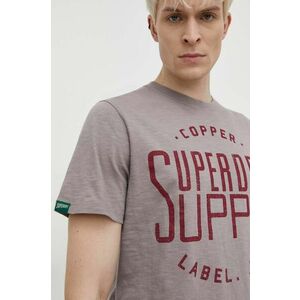 Superdry tricou din bumbac barbati, culoarea gri, cu imprimeu imagine