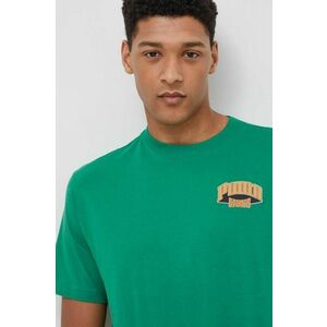 Puma tricou din bumbac bărbați, culoarea verde, cu imprimeu 679187 imagine