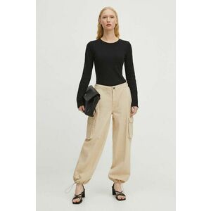 Medicine pantaloni de bumbac femei, culoarea bej, medium waist imagine