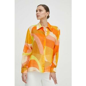 Luisa Spagnoli camasa femei, culoarea portocaliu, cu guler clasic, regular imagine