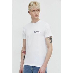 Karl Lagerfeld Jeans tricou din bumbac barbati, culoarea alb, cu imprimeu imagine