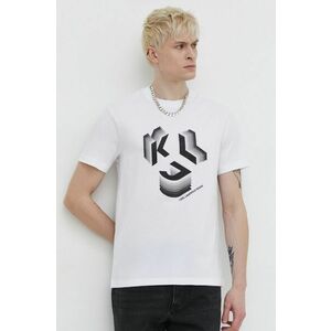 Karl Lagerfeld Jeans tricou din bumbac barbati, culoarea alb, cu imprimeu imagine